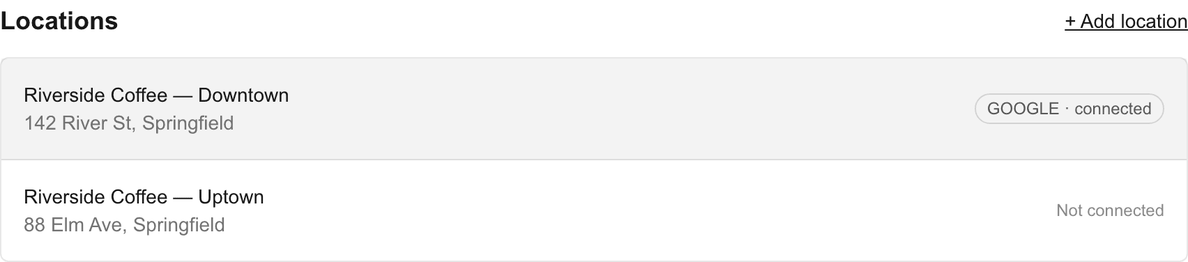 Multiple locations with per-location connection status
